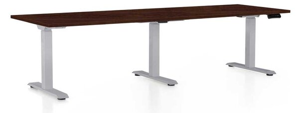 Výškově nastavitelný stůl OfficeTech Long, 240 x 80 cm, šedá podnož, wenge