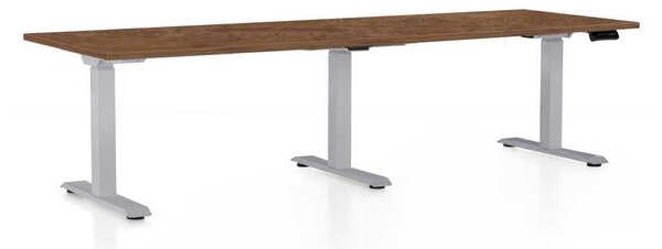 Výškově nastavitelný stůl OfficeTech Long, 240 x 80 cm, šedá podnož, dub silverjack