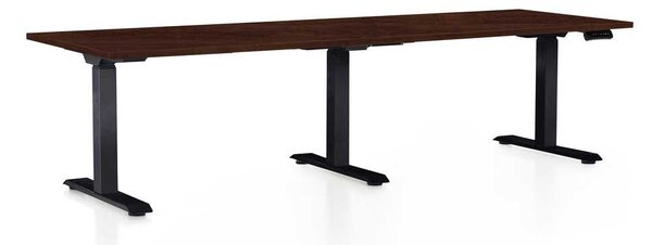 Výškově nastavitelný stůl OfficeTech Long, 240 x 80 cm, černá podnož, wenge