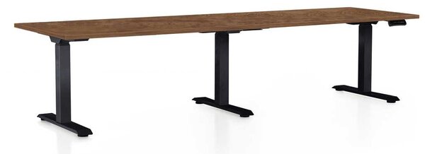 Výškově nastavitelný stůl OfficeTech Long, 260 x 80 cm, černá podnož, dub silverjack