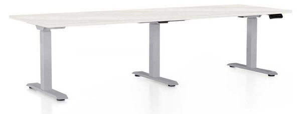 Výškově nastavitelný stůl OfficeTech Long, 240 x 80 cm, šedá podnož, bílý jasan