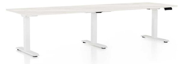 Výškově nastavitelný stůl OfficeTech Long, 260 x 80 cm, bílá podnož, bílý jasan