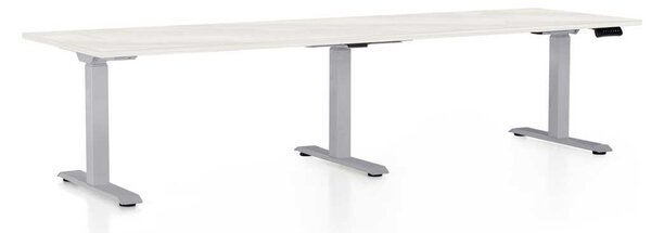Výškově nastavitelný stůl OfficeTech Long, 260 x 80 cm, šedá podnož, bílý jasan