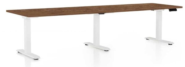 Výškově nastavitelný stůl OfficeTech Long, 260 x 80 cm, bílá podnož, dub silverjack