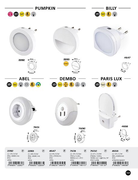2283 LED Noční světlo PUMPKIN se senzorem LED/0,5W/230V pr. 65 mm