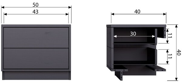 WOOOD Černý borovicový TV stolek Frederica 50 x 39,5 cm