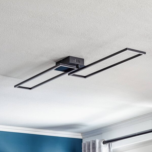 Briloner Stropní svítidlo LED Frame, dálkové ovládání, černé, stmívatelný, Černá, Obývací pokoj / jídelna, kov, Moderní