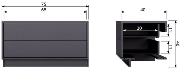 WOOOD Černý borovicový TV stolek Frederica 75 x 39,5 cm