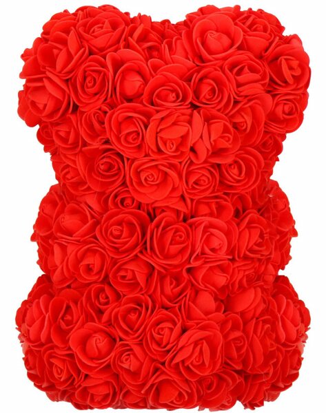 Medvídek z růží 30 cm, červený s bílým srdcem SPRINGOS ROSE BEAR