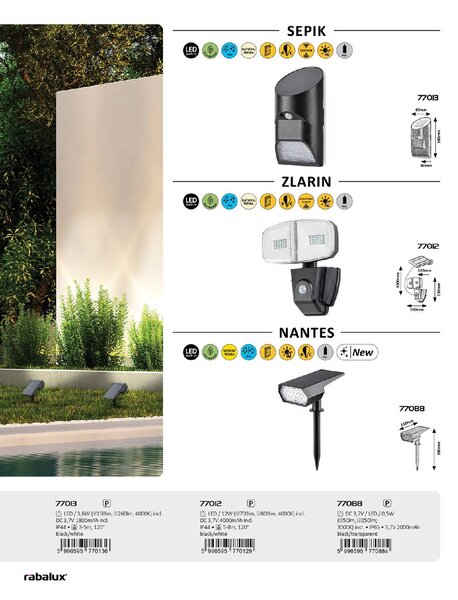 77088 NANTES venkovní svítidlo solární LED 0,5W, 50lm, 3000K, IP65, černá