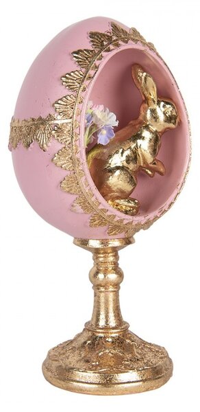 Zlato-růžová dekorace králík ve vajíčku na podstavci - 11*10*21 cm - Clayre & Eef