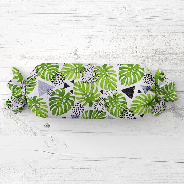 Biante Polštář válec bonbon Sandra SA-175 Zelené listy Monstera 15x40 cm