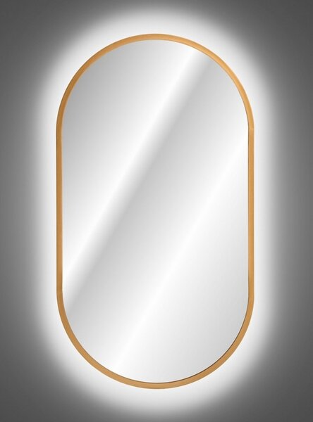 COMAD Koupelnové zrcadlo - APOLLO, 90 x 50 cm, LED osvětlení, zlatá