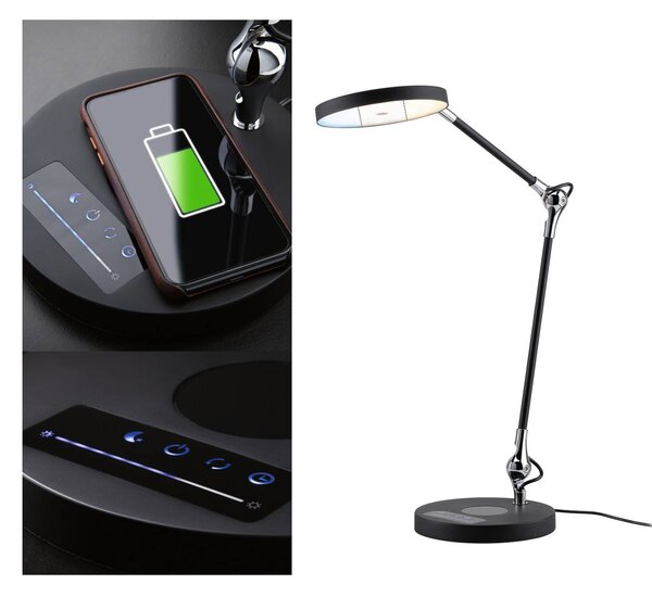 Paulmann Numis LED stolní lampa s funkcí nabíjení, černá, stmívatelný, Černá, Pracovna / kancelář, Hliník, Moderní