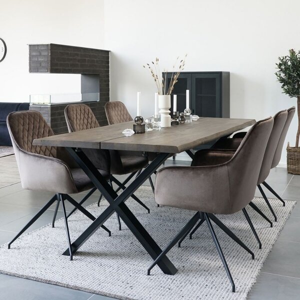Nordic Living Hnědo šedá sametová otočná jídelní židle Malvik