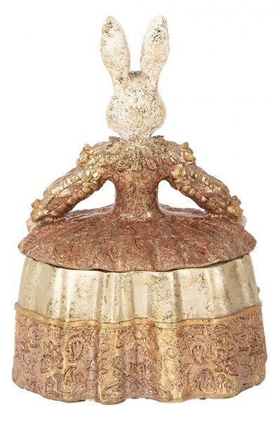 Dekorace šperkovnice králík v béžových šatech zdobených zlatem - 18*12*25 cm - Clayre & Eef