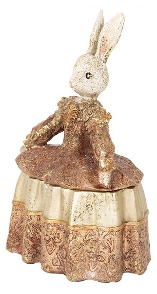 Dekorace šperkovnice králík v béžových šatech zdobených zlatem - 18*12*25 cm - Clayre & Eef