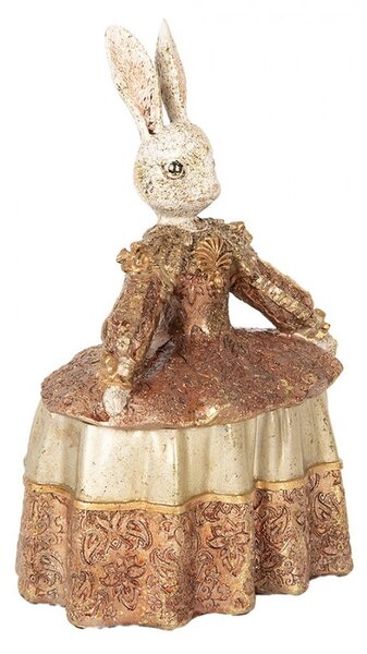 Dekorace šperkovnice králík v béžových šatech zdobených zlatem - 18*12*25 cm - Clayre & Eef