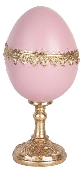 Zlato-růžová dekorace králík ve vajíčku na podstavci - 11*10*21 cm - Clayre & Eef
