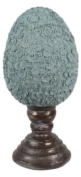 Velikonoční dekorace vajíčko z modrých květů na podstavci - Ø 16*34 cm - Clayre & Eef