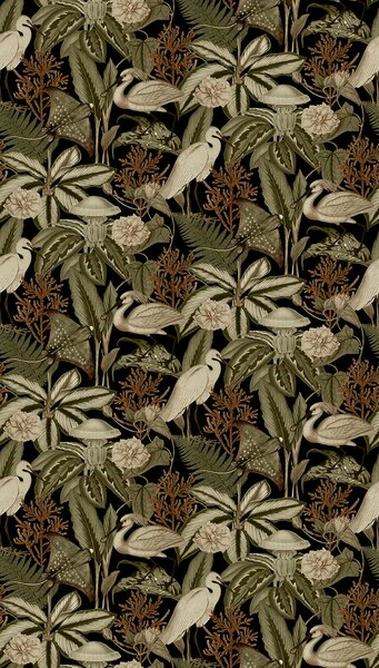 Vliesová obrazová tapeta na zeď, černá, ptáci, listy, FW4061-1, Feature Walls, Decoprint