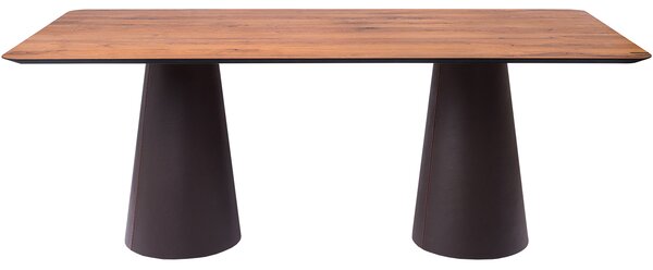 Hnědý dubový jídelní stůl Marco Barotti 180 x 90 cm s koženou podnoží