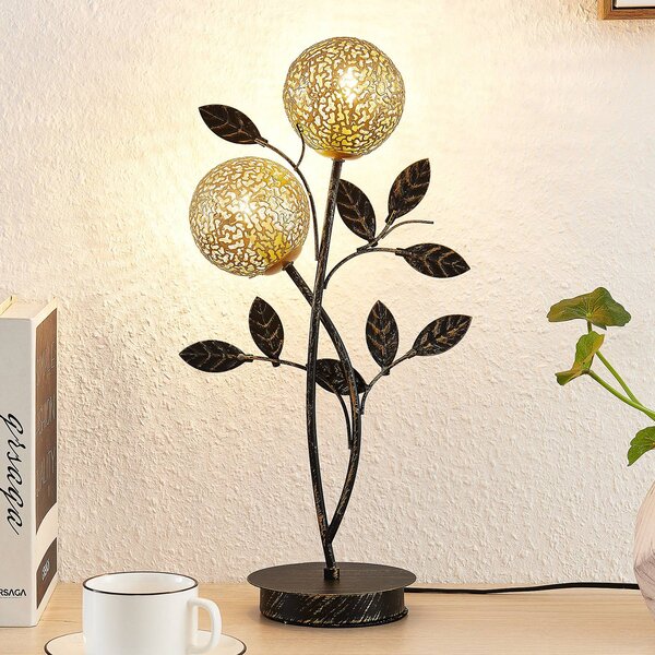 Lucande Stolní lampa Evory, 48 cm, 2 světla, černá/zlatá, G9, Černá, Obývací pokoj / jídelna, kov, Florentinský