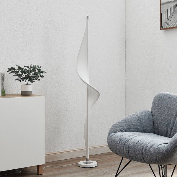 Lucande Stojací lampa LED Edano, 154 cm, bílá, textilní, stmívatelná, stmívatelný, Bílá / opál, Obývací pokoj / jídelna, Textil / tkanina / hedvábí, Moderní