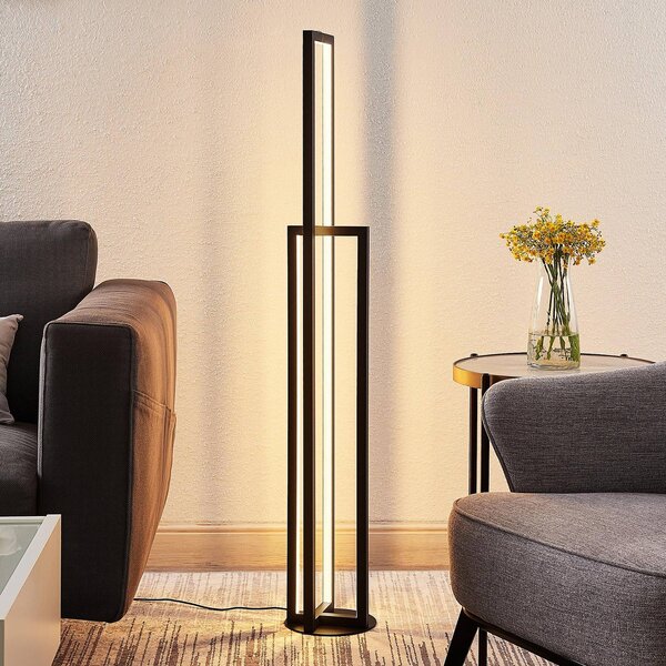 Lucande Stojací lampa LED Hylda, 123 cm, černá, hliník, stmívatelný, Černá, Obývací pokoj / jídelna, Hliník, Moderní
