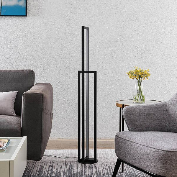 Lucande Stojací lampa LED Hylda, 123 cm, černá, hliník, stmívatelný, Černá, Obývací pokoj / jídelna, Hliník, Moderní
