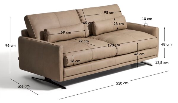 Kave Home Hnědá kožená dvoumístná pohovka Veliro 210 cm