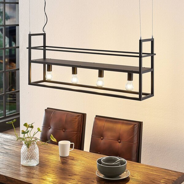 Lindby Závěsné světlo Grisela, Regal, černé, kovové, 120 cm, stmívatelný, Černá, Obývací pokoj / jídelna, kov, Moderní