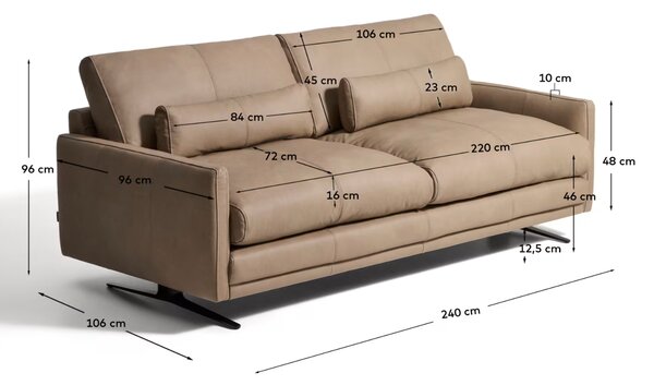 Kave Home Hnědá kožená trojmístná pohovka Veliro 240 cm