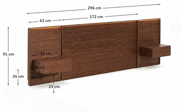 Kave Home Ořechové čelo k posteli Norlen 160 x 200 cm s nočními stolky