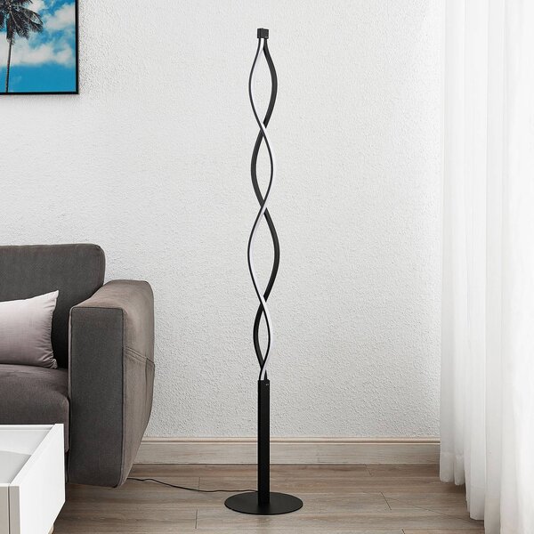 Lindby LED stojací lampa Welina, černá, 150 cm, stmívatelná, stmívatelný, Černá, Obývací pokoj / jídelna, kov, Moderní