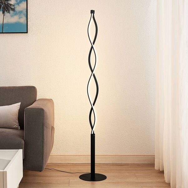 Lindby LED stojací lampa Welina, černá, 150 cm, stmívatelná, stmívatelný, Černá, Obývací pokoj / jídelna, kov, Moderní