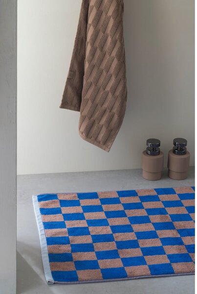 Modro-hnědá koupelnová předložka z bio bavlny 50x80 cm Retro – Mette Ditmer Denmark