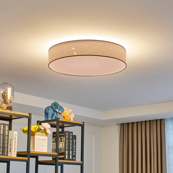 Lindby LED stropní svítidlo Ellamina, Ø 60 cm, bílé, textilní, stmívatelný, Bílá / opál, Obývací pokoj / jídelna, Textil / tkanina / hedvábí, Moderní