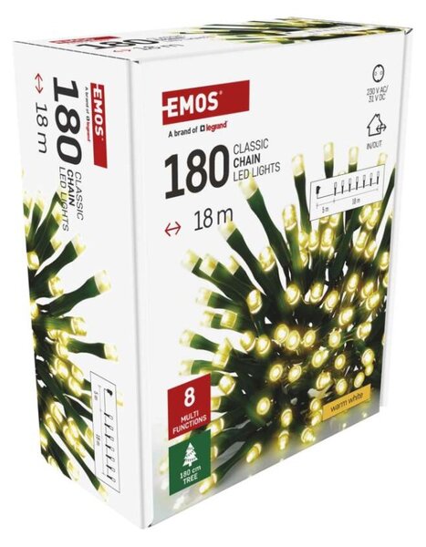 EMOS LED vánoční řetěz, 18 m, venkovní i vnitřní, teplá bílá, programy, časovač