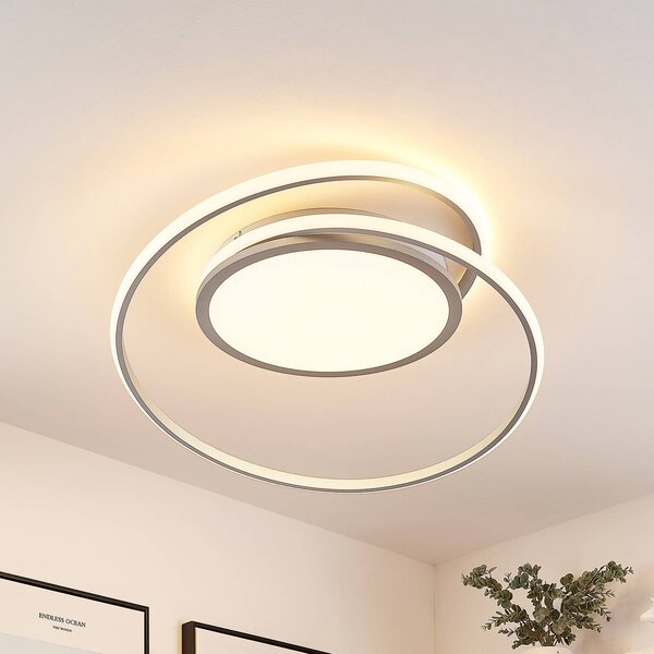 Lucande Stropní svítidlo LED Noud, 65 cm, stříbrná, kov,, stmívatelný, Hliník / šedá / zinek, Ložnice, kov, Moderní