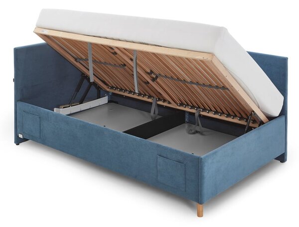 Modrá čalouněná rohová dětská postel s úložným prostorem s roštem 120x200 cm Cool – Meise Möbel