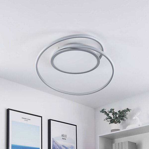 Lucande Stropní svítidlo LED Noud, 65 cm, stříbrná, kov,, stmívatelný, Hliník / šedá / zinek, Ložnice, kov, Moderní