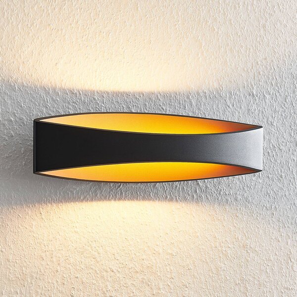 Arcchio LED nástěnné svítidlo Jelle, 44 cm, černá/zlatá, nahoru/dolů, Černá, Obývací pokoj / jídelna, Hliník, Moderní