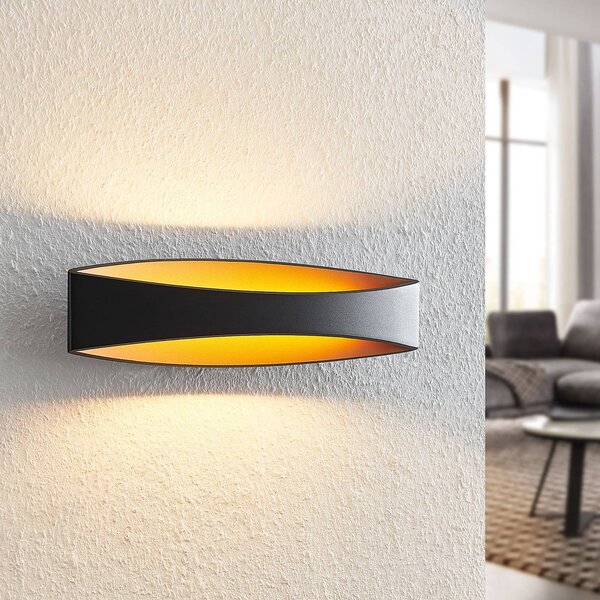 Arcchio LED nástěnné svítidlo Jelle, 44 cm, černá/zlatá, nahoru/dolů, Černá, Obývací pokoj / jídelna, Hliník, Moderní