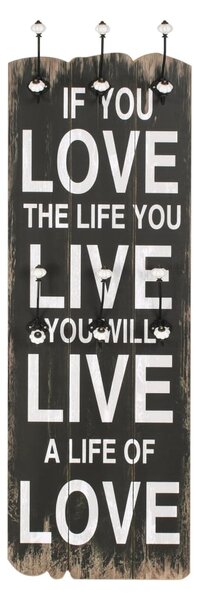 Nástěnný věšák na kabáty LOVE LIFE s 6 háčky 120 x 40 cm