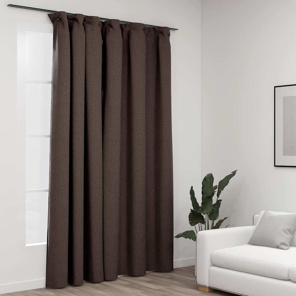Zatemňovací závěs s háčky vzhled lnu taupe 290 x 245 cm