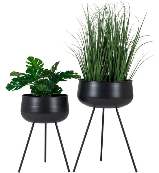 Nordic Living Set dvou černých kovových květináčů Adora 28/34 cm