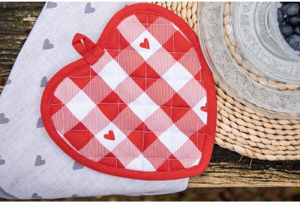 Červeno-bílá bavlněná chňapka / podložka pod hrnec se srdíčky Love It – 20x20 cm