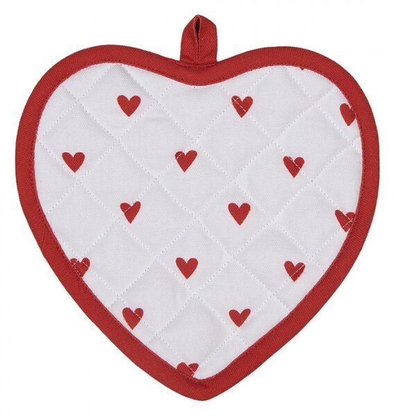 Červeno-bílá bavlněná chňapka / podložka pod hrnec se srdíčky Love It – 20x20 cm