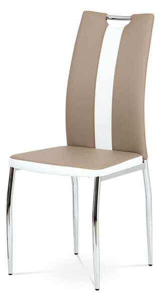 Jídelní židle koženka cappuccino + bílá / chrom